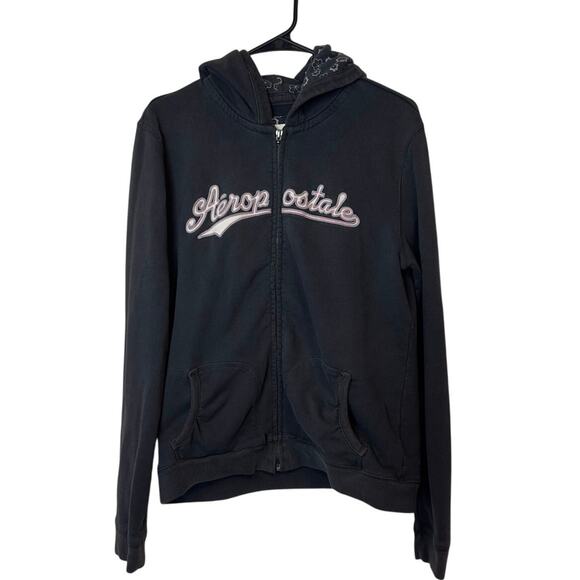 Aeropostale Y2K Full Zip Hoodie Jacket Size XL Gray Spell Out Embroidered Logo - Picture 2 of 12